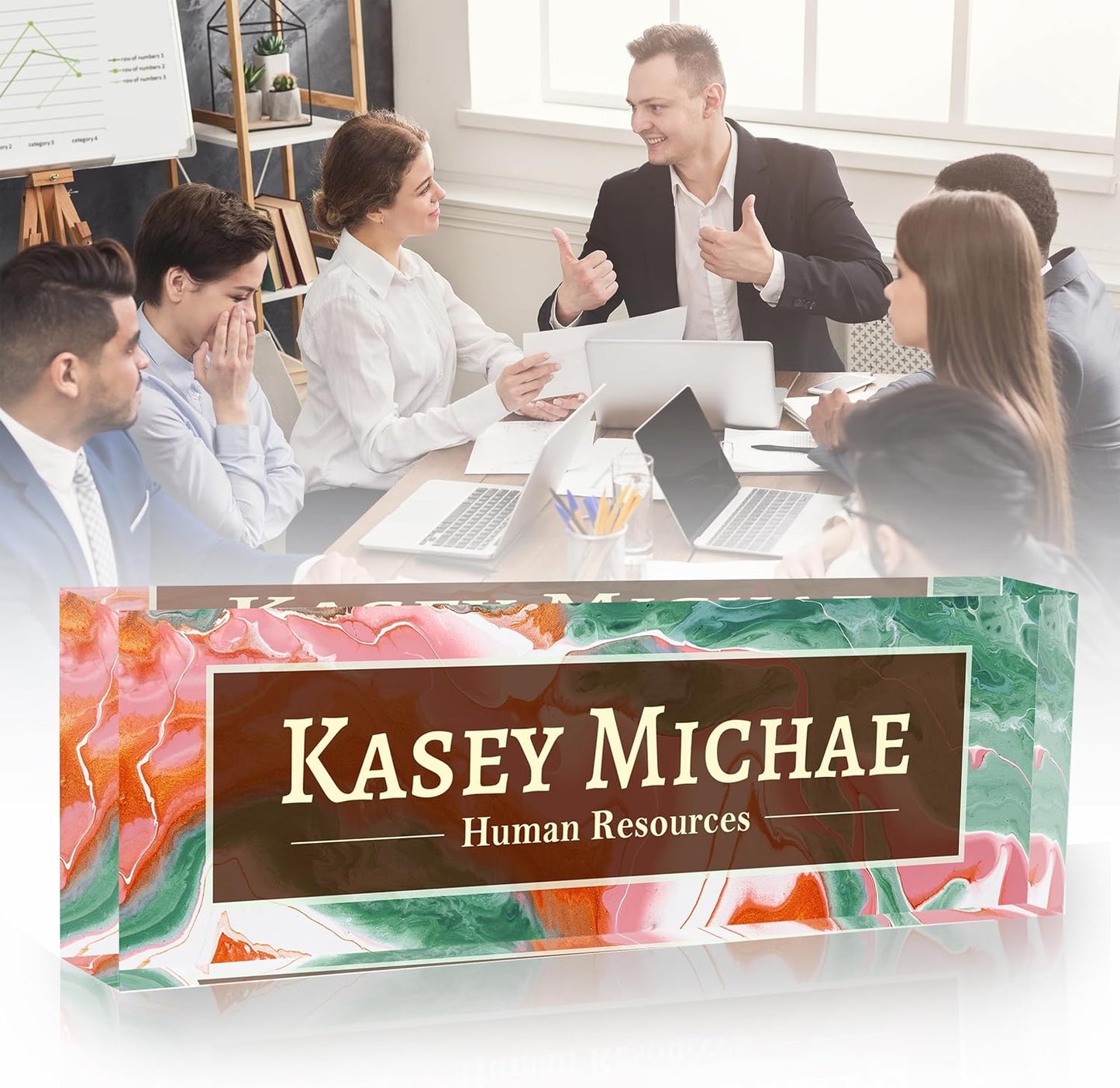Desk Name Plate Personalized, Custom Name Plates for Desks, Employee Appreciation Gifts,Acrylic Desk Ornaments (Ink Painting)