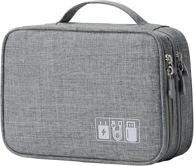 mygreen Electronics Organizer, Electronic Accessories Double Layer Travel Cable Organizer Cord Storage Bag for Cables, Power Bank, USB Flash Drive and More Gray