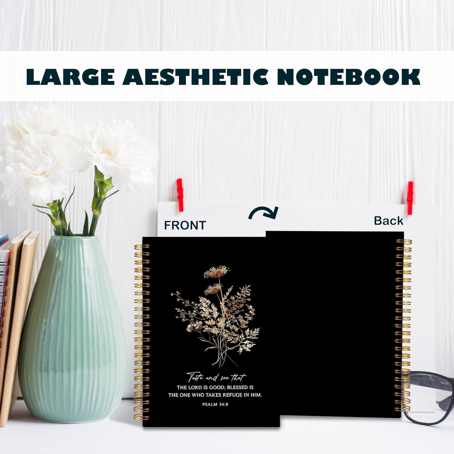 BearCake the Lord is Good Boho Floral Christian Notebook Journal, Christian Gifts for Women, Bible Notebooks for Note Taking, Bible Journaling Notebook, Hardcover Spiral Notebook 5.5x8.3