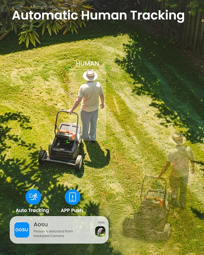 AOSU Solar Camera Security Outdoor - Security Cameras Wireless Outdoor with 360° Panoramic View, Human Auto Tracking, 2K Night Vision, Compatible with Alexa/Google Assistant (2 Pack)