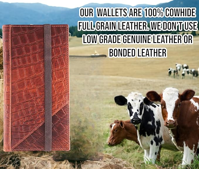 Passport Wallet - Travel Document Holder w/RFID Blocking – Full Grain Leather – Bifold big Wallet with Credit Card Slots for Women and Men,crocodile print,522-50