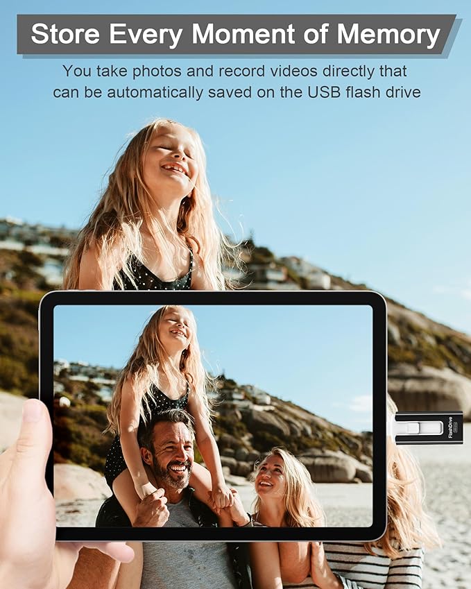 256GB USB Flash Drive for Phone and Pad, Photo Stick High Speed External USB Thumb Drives Photo Storage Memory Stick for Save More Photos and Videos (Black, 256GB)