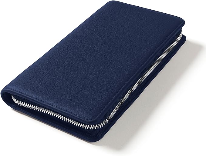 Leatherology Navy Blue Travel Zip Organizer Wallet, Passport Holder, RFID Available, Full Grain Leather