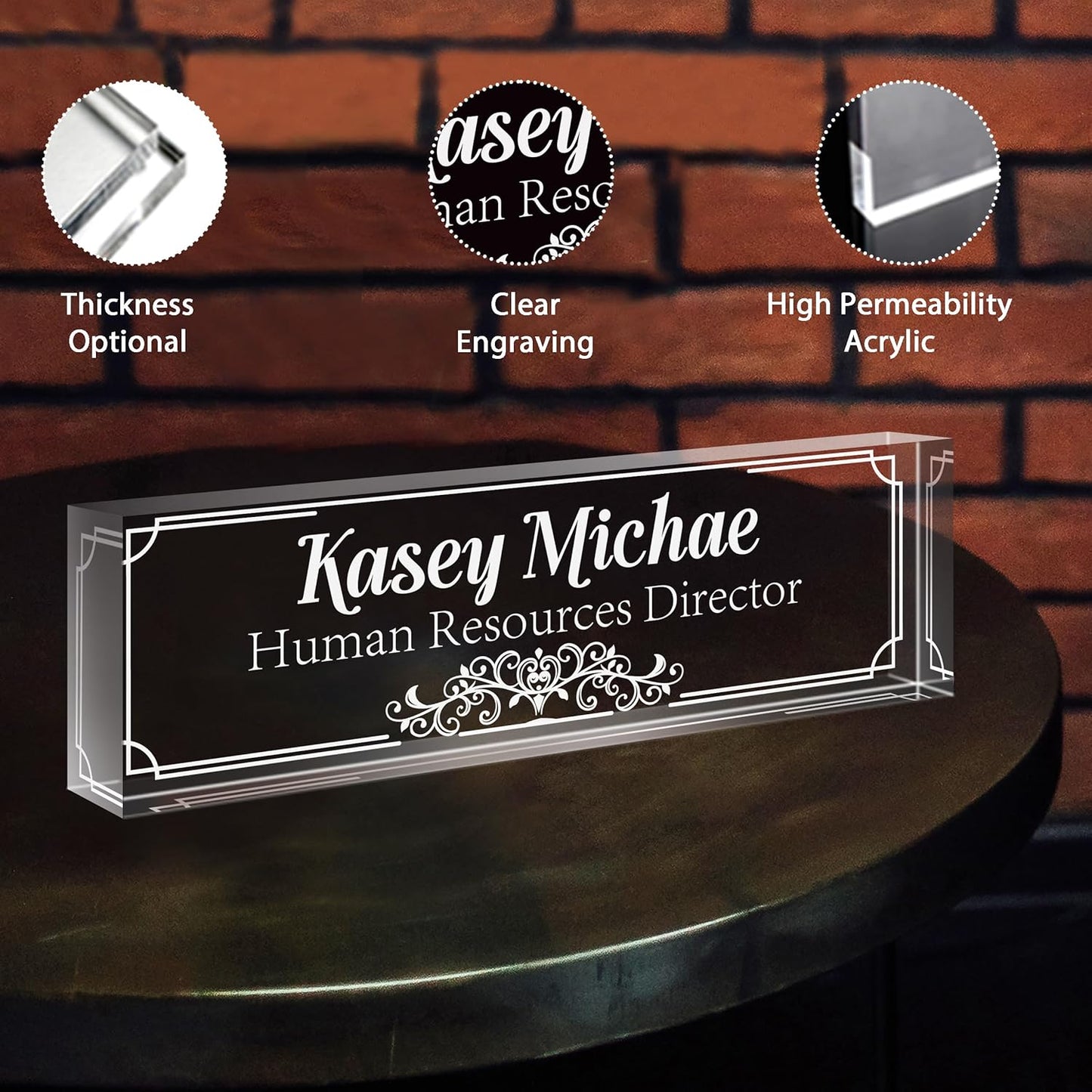 Personalized Name Plate for Desk - Custom Engraved Name Plates for Man - Boss Day Gifts for Boss - Acrylic Office Decor Appreciation Gifts for Teacher Nurse Coworker Social Worker (White Pattern)