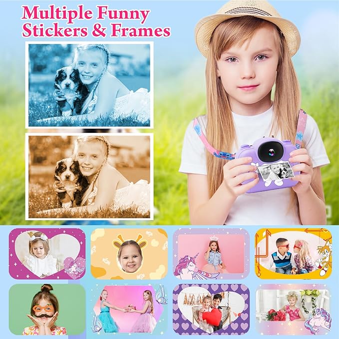 Kids Camera Instant Print, 3.5'' Kids Digital Camera Instant with 1080P HD Photos & Videos, Christmas Birthday Gifts for Girls Boys Age 3-12 (Purple)