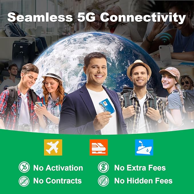 EIOTCLUB 4 Pack International Data SIM Card, Travel SIM Card for 200+ Countries, 1GB/30Day Prepaid Data SIM, 5G LTE Cellular for Phone Tablet Router WiFi Hotspots, No Roaming Charges