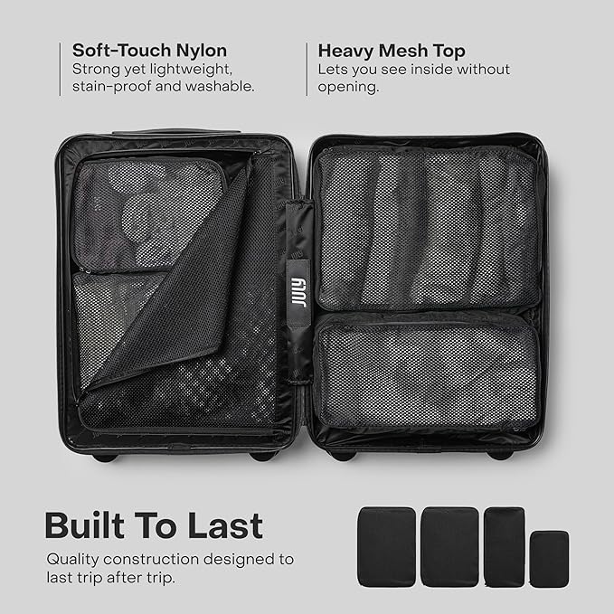Packing Cells - 4 Set Packing Cubes Luggage Organizer Bags (S, M, 2 x L), Must-Have Suitcase Organizer for Travel, Road Trip & Camping Accessories, Stain-proof, Washable, 3 Sizes - Charcoal
