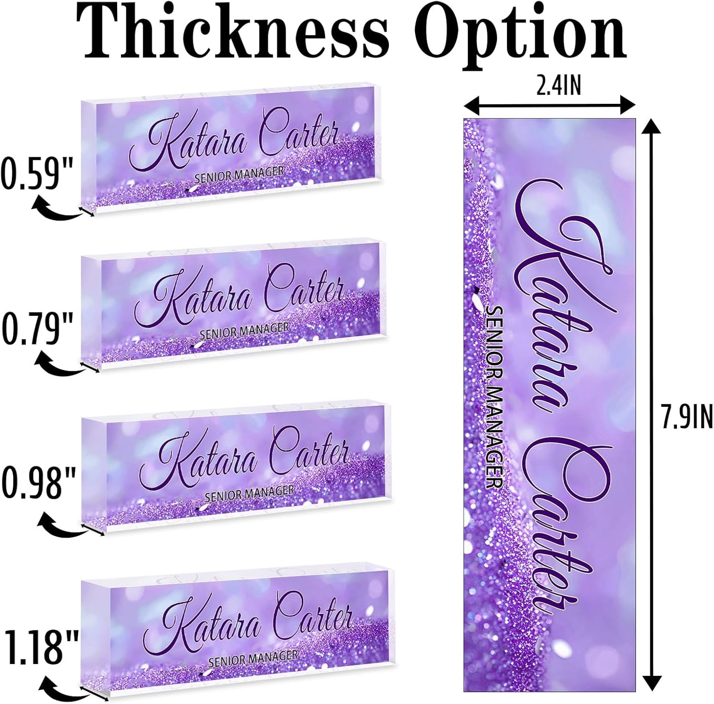 Name Plate for Desk Personalized, Acrylic Desk Decorations, Employee Appreciation Gifts, Custom Office Gifts for Coworkers, Boss, Teacher, Nurse (Purple Quicksand)