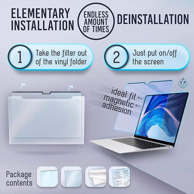 VINTEZ Magnetic Blue Light Screen Protector Compatible With MacBook Air 15" 2023, 2024, M2, M3 Anti Blue Light Blocking Filter for Laptop