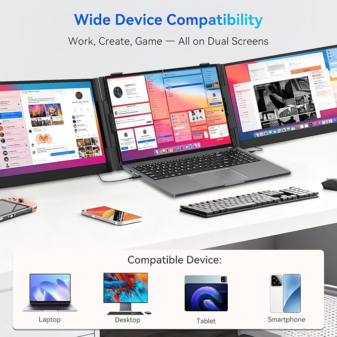 Blackview DCM6 Triple Laptop Screen Extender,14" 1080P FHD IPS Portable External Screen,Two Cable USB C Travel for 13-17'' Laptop,Plug & Play Compatible with Windows/Mac/Chrome OS and Mobile Devices