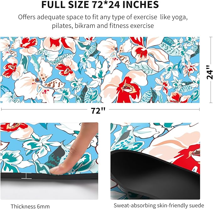 nuveti Yoga Mat Print Extra Thick TPE Non Slip Fitness Exercise Mat with Carrying Bag,72"x24" Extra Thick 6MM Exercise & Workout Mat for Yoga, Pilates Fitness and Floor Exercises