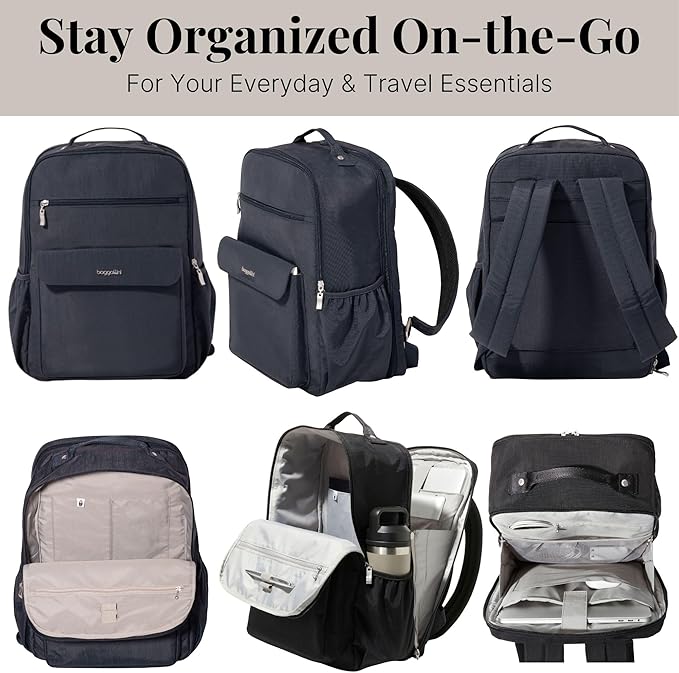 Baggallini Everyday Laptop Backpack - 11x15.5 Lightweight Water-Repellent Nylon Travel Bag w/Padded Laptop Sleeve & RFID