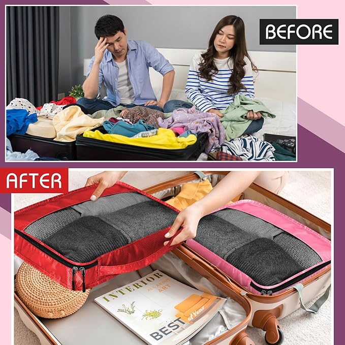 5 Pcs Packing Cubes for Suitcase Large Travel Cubes Carry on Luggage Organizer Bags for Clothes Accessories(S,Purple)