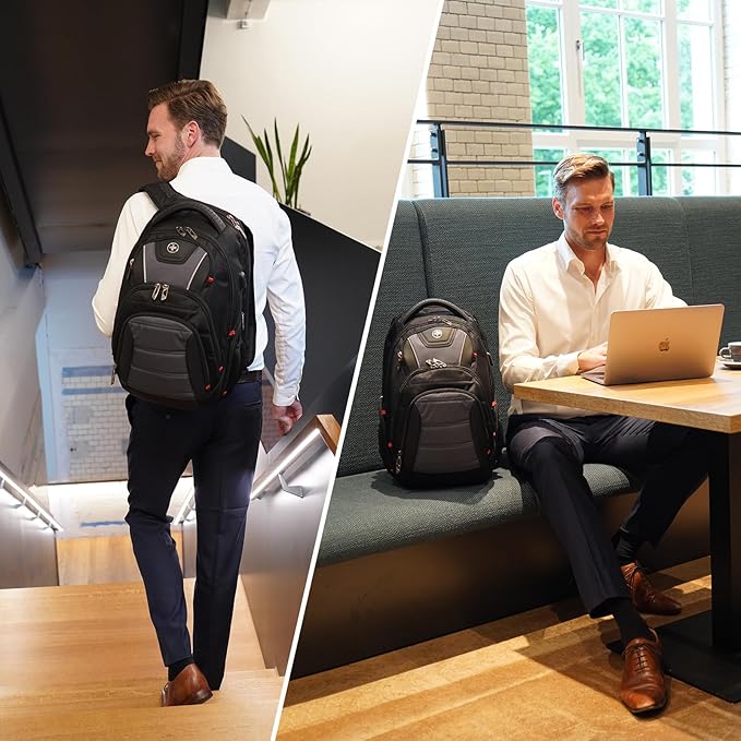 Swissdigital Design Men's Laptop Backpack for Man，Large Capacity Business Travel Backpack Black/Grey