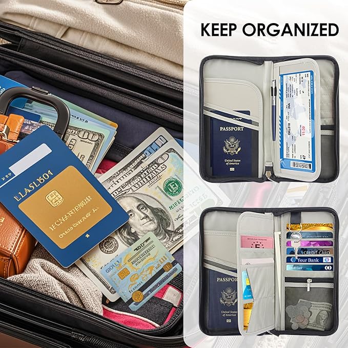 Passport Holder Family - RFID Blocking Passport Organizer,Travel Essentials Premium Wallets Credit Cards Case, Multi Pocket Waterproof Document Bag for Men Women Airports Vacations Business Trips