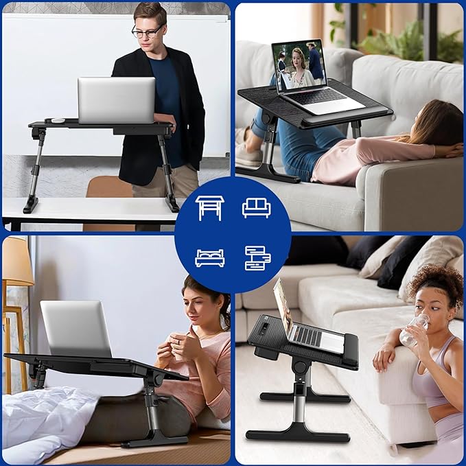 Besign LT07 Lap Desk [Extra Large], Adjustable Laptop Table, Portable Standing Bed Desk, Foldable Sofa Breakfast Tray, Notebook Computer Stand for Reading and Writing (Black)