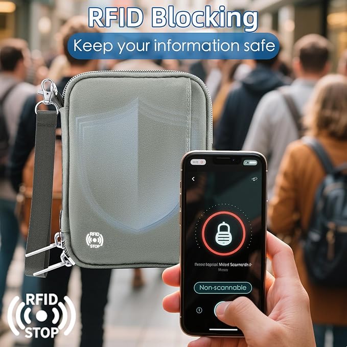 WALNEW Passport Holder for Travel - RFID Blocking Travel Wallet Essentials Organizer with Card Slots & Zipper Pocket (Women/Men), Gray