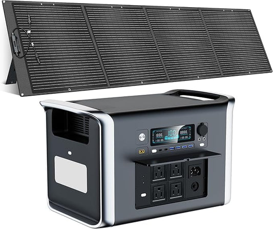 2400W Portable Power Station with 200W Solar Panel - 2048Wh Solar Generator LiFePO4 Battery 1000W AC Output for RV Camping Off-grid Living