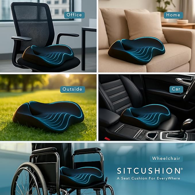 Pressure Relief Seat Cushion for Tailbone Pain – X Large Office Chair Cushion for Back Pain, Coccyx & Sciatica Pain Relief Pillow. Memory Foam Seat Cushions for Office Chairs + Extra Cover (Green)