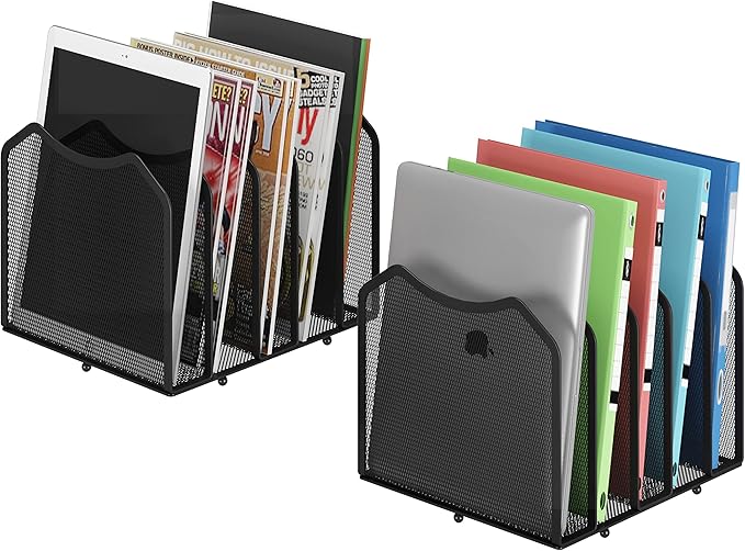 Simple Trending 2 Pack Mesh Desktop File Sorter Organizer, 5-Section Vertical File Folder Stand Bookshelf for Desk Home Office, Black