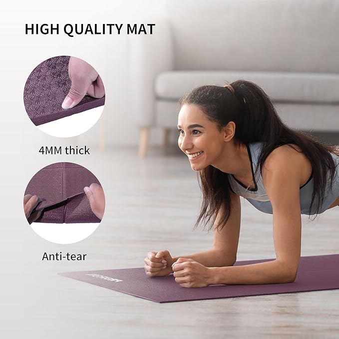 PROIRON Foldable Yoga Mat 0.24"/0.16" for Home Workout & Travel, Non Slip Travel Yoga Mats with Carry Bag, Packable Yoga Mat for Home Gym, Pilates, Fitness,Stretching