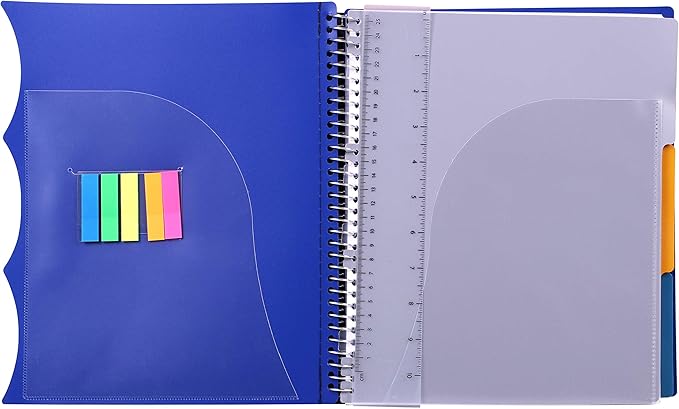 Mintra Office Durable PREMIUM Spiral Notebook, ((Blue, 3 Subject, 8.5in x 11in)), Fabric Covered Coils, No Snags, Removable Adjustable Pocket Dividers, Ruler, Organization, Customizable
