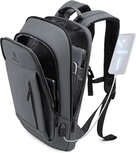 Caoroky knight Backpack Laptop Men 15.6 inch Slim Work Business Backpacks with USB Charging Port Mens Travel Bag Bookbag (Grey, Medium)