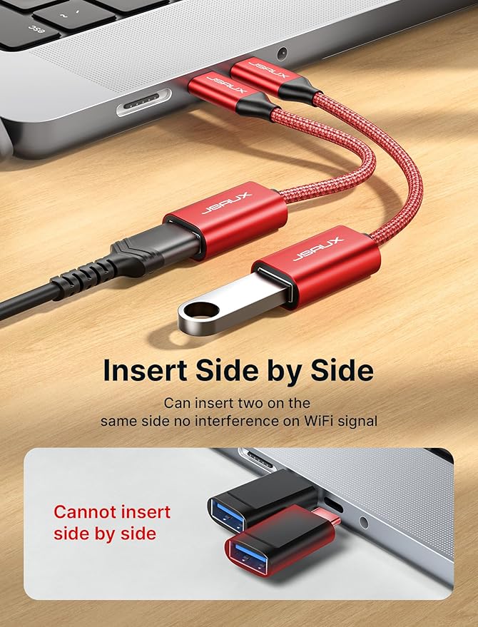 JSAUX USB C to USB 3.0 Adapter [2 Pack], USB C Male to USB Female OTG Cable Adapter Compatible with MacBook Pro/Air, iPhone 17 Pro Max/iPhone Air/16e/16/15 Series, Samsung Galaxy S25/S24/S23-Red