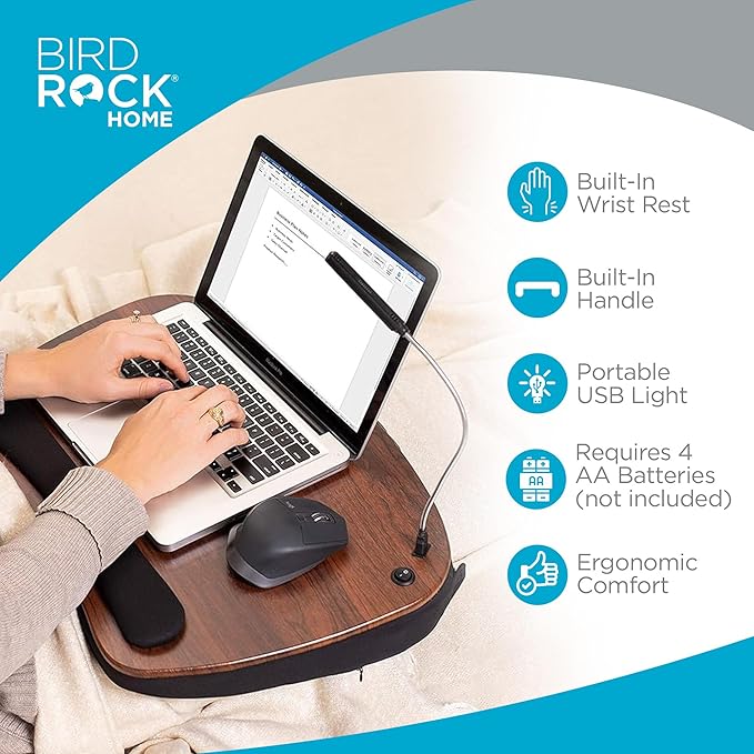 SOFIA SAM Oversized Wood Top Memory Foam Lap Desk - Padded Laptop Desk for Bed, Couch, Recliner, Portable Tray, Mouse Pad, Soft Table for Home, Travel, Fits Tablets and Laptops Up to 20 inches - Black