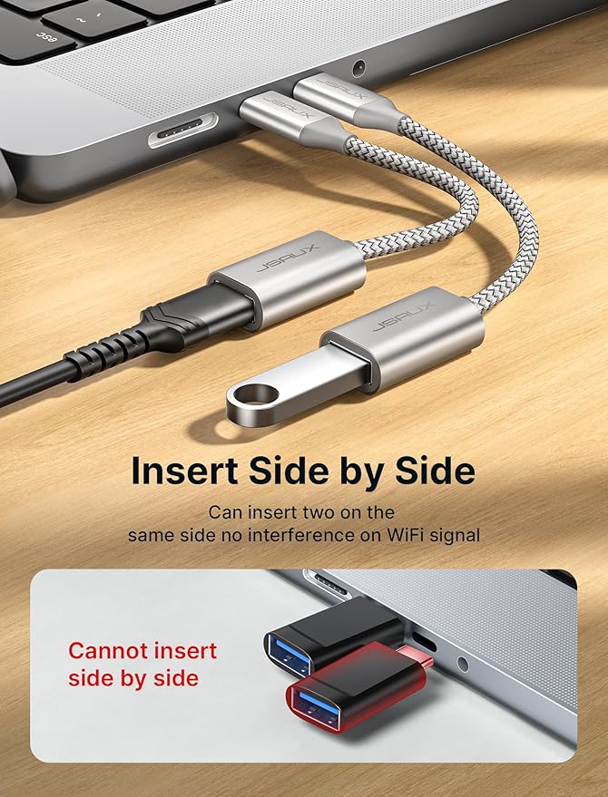 JSAUX USB C to USB Adapter [2 Pack], USB Type C Male to USB 3.0 Female OTG Cable Thunderbolt3 to USB Adapter Compatible with MacBook Pro/Air 2019 2018 2017, Galaxy S23 S23+ Ultra Note 10 S9 S8-Silver