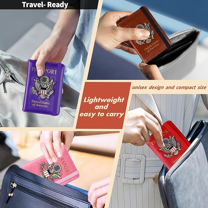 Passport Holder Cover Travel Wallet RFID Blocking Passport Wallets Family Organization Personalized Wallet Case for Men and Women Travel Must Haves (Pink)