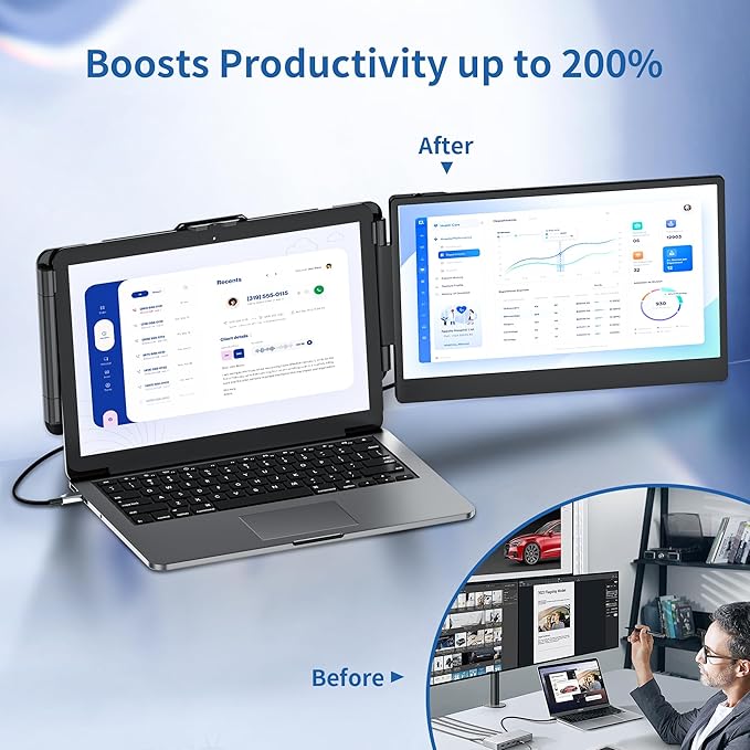 Laptop Screen Extender Portable Monitor, 14.2" 1080P FHD IPS Screen, Monitor Extender for Laptop, Fit for 13-17" Laptops, Plug & Play Compatiable with Wins/Mac/Android/Switch (Dual 14")