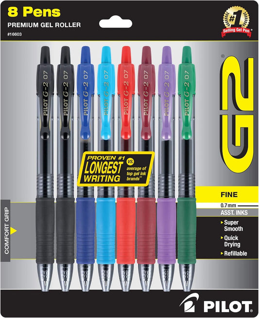 Pilot G2 Premium Gel Pens, Gel Roller Pens, Fine Point 0.7 mm Assorted Colors 7