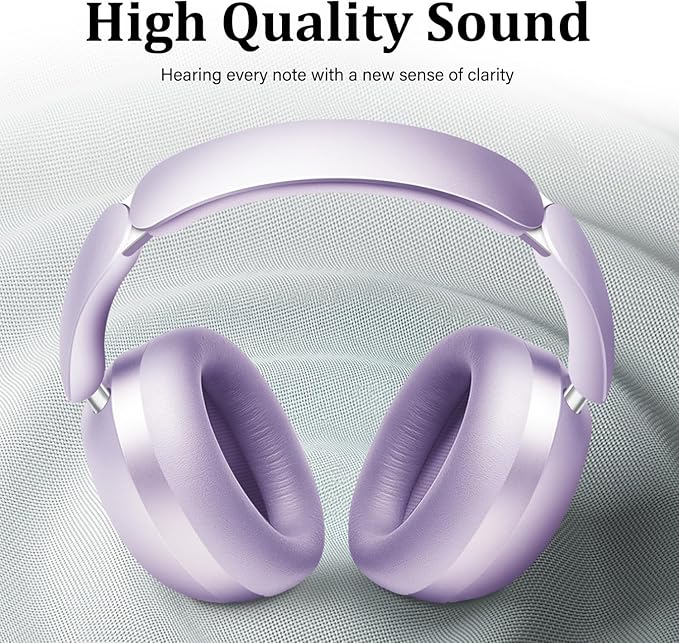 Wentronic Y04 Bluetooth Headphones Active Noise Cancelling Wireless Over Ear Headsets 48 Hours Playtime High Sound Quality Foldable Earphones with Soft Ear Cushion for Travel - Purple
