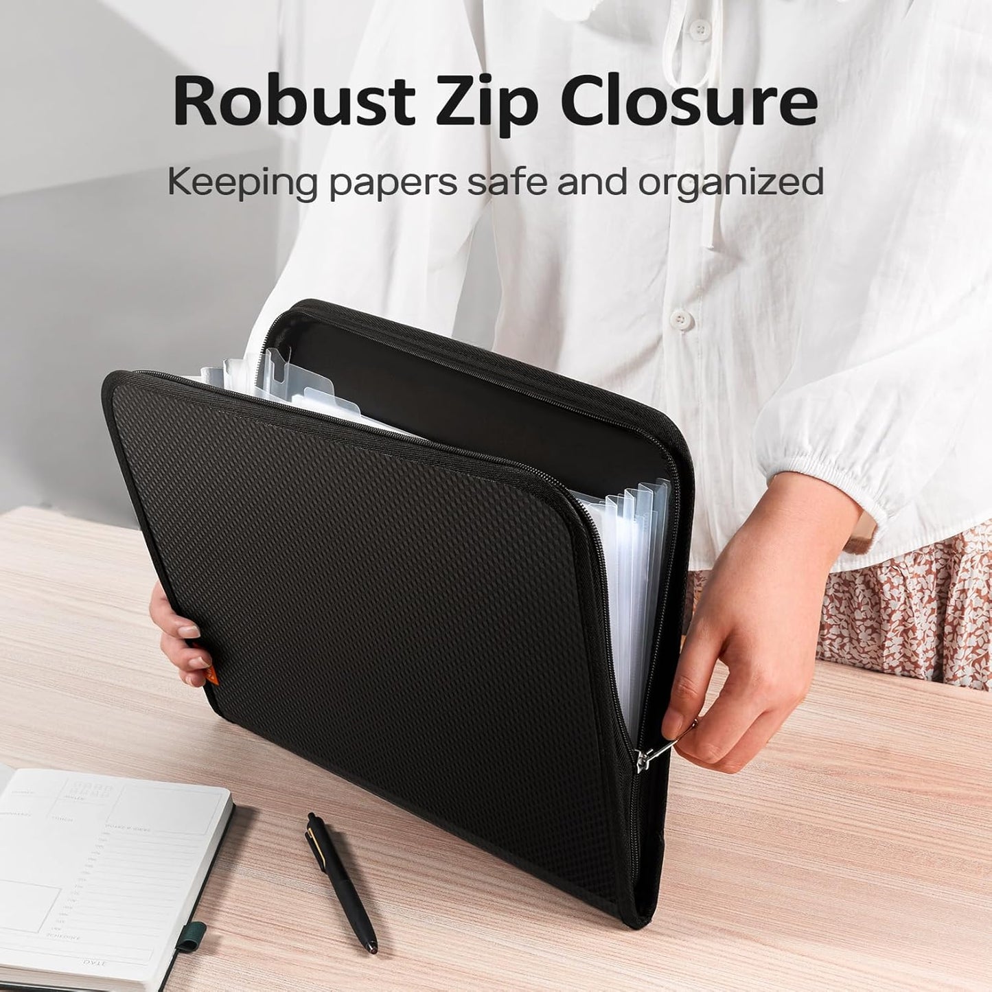 Sooez 7 Pockets Accordion File Organizer, Zipper Expanding File Folder, Heavy Duty Folder Organizer, Sleek Letter Size Accordion Folder, Portable Expandable File Folder for Documents, Green