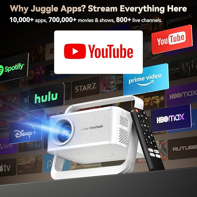 Projector with WiFi and Bluetooth, Smart 4K Projector Built-in 10,000+ APPS for Dolby Audio Home Theater Movie, Native 1080P Portable Outdoor-Proyector with HDR10+