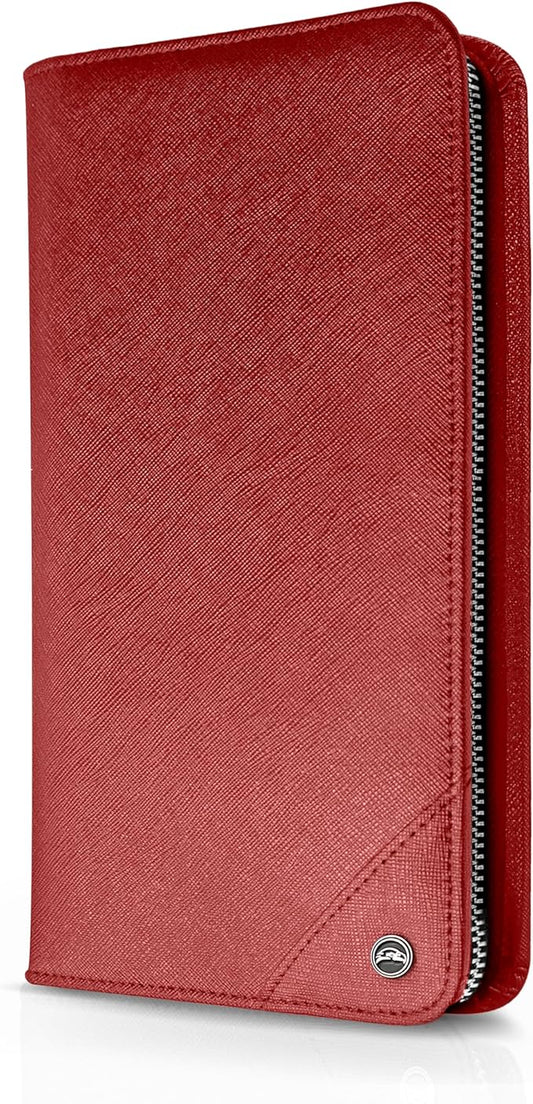 Family 4 Passport Holder - Travel Wallet RFID Blocking, Document Organizer, Essentials Plane Accessory Cover for Women Men (Red)