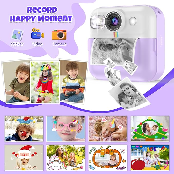 Instant Print Camera for Kids,Children Digital Camera Video Toddler Print Camera Christmas Birthday Gifts Portable Kids Toys for 3 4 5 6 7 8 9 10 Year Old Girls