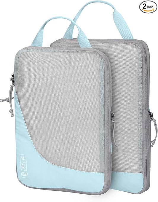 Hynes Eagle 6 Set/ 4 Set/ 2 Set Compression Packing Cubes Travel Essentials Lightweight Nylon Luggage Suitcase Organizer Bag Light Blue 2PCS