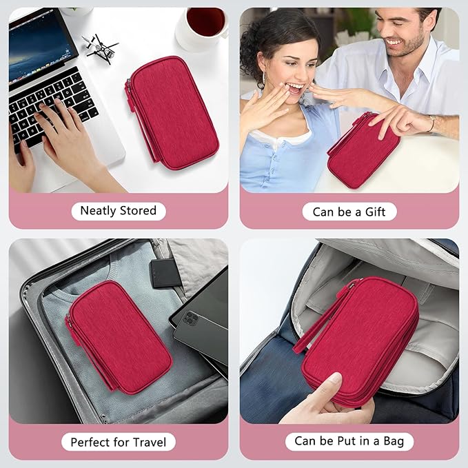 Skycase Electronic Organizer Travel Case - Waterproof Travel Cord Pouches for Organization, Cable Organizer, All-in-One Double Layers Storage Bag for Accessories, Charger, Cable, Wine Red