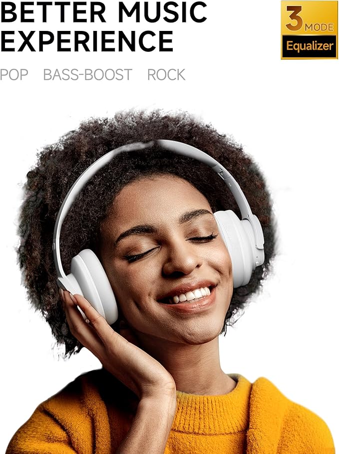 Picun B8 Bluetooth Headphones, 120 Hours Headphone Wireless Bluetooth, Hands-Free Calls, 3EQ & Game Mode, Foldable Headphones Over Ear for Travel Home Office Cellphone PC White