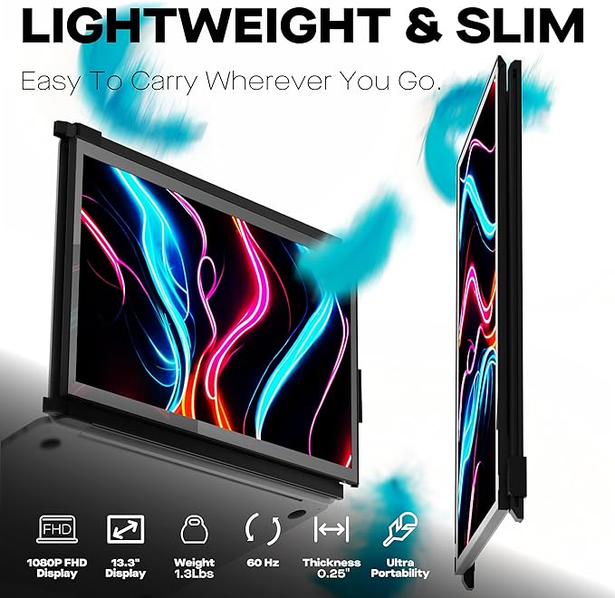 Portable Monitor for Laptops, New Mobile Pixels Duex Plus DS 13.3" FHD 1080P Laptop Screen Extender, USB C/HDMI Plug and Play Laptop Extended Monitor, Compatible with Windows/macOS/Android/Switch