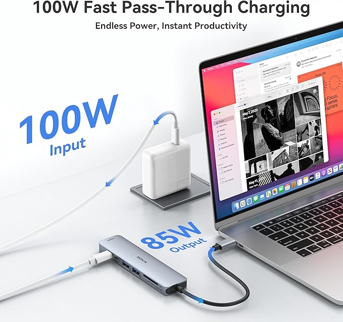 USB C Hub HDMI Adapter for MacBook Pro/Air, MOKiN 7 in 1 USB C Dongle with HDMI, SD/TF Card Reader, USB C Data Port,100W PD, and 2 USB 3.0 Compatible for MacBook Pro/Air, Dell XPS, Lenovo Thinkpad.