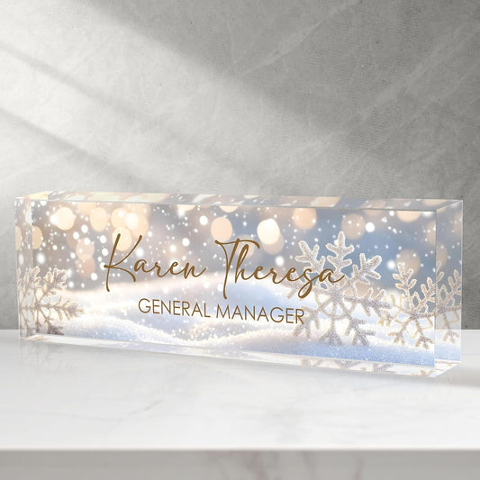 Custom Office Name Plate, Personalized Gifts for Women & Men, Appreciation Gifts for Employees, Office Desk Accessory (Shining Snowflake)