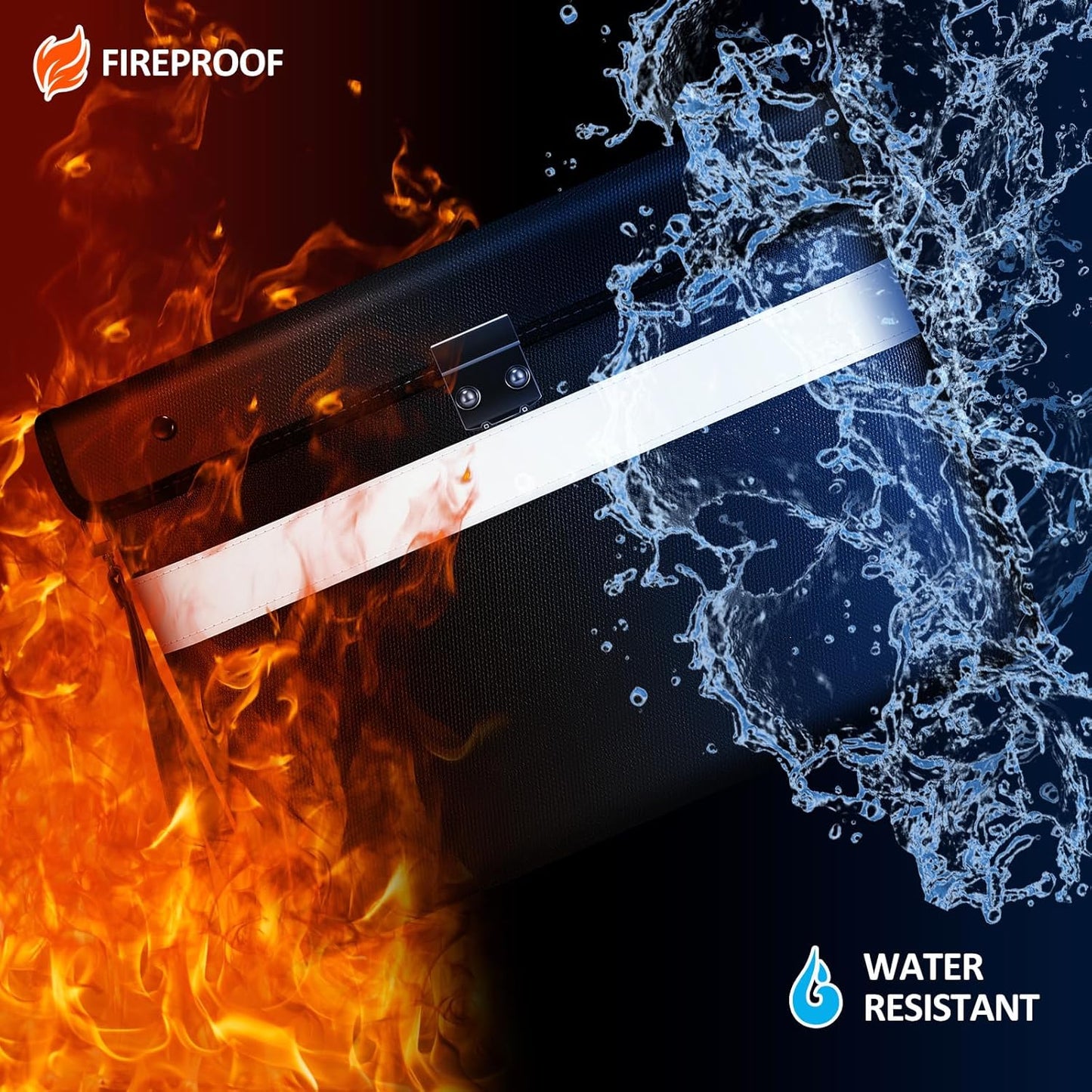 Fireproof Document Bag with Lock,6200°F Insulated (13.9"x10.6"),Lockable Fire Water Proof Money Pouch with Water Resistant Zipper,Safe Notary Bag with Lock,for Important Documents,Valuables (Black)