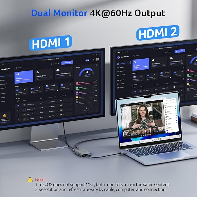 Acer USB C to Dual HDMI Adapter 4K@60Hz, 4-in-1 HDMI Splitter for Dual Monitors with 100W PD, USB 3.0, Docking Station Dual Monitor Compatible with Acer, MacBook Air/Pro, Dell XPS, HP, etc