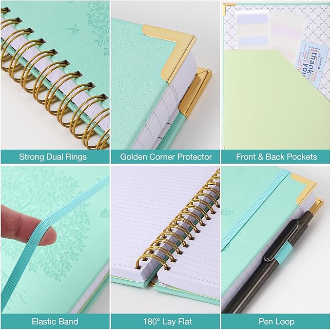 Spiral Notebook, College Ruled Notebook, 8" x 10", 300 Pages Leather Journals for Writing, B5 Hardcover Journaling Notebooks for Work School, 24pcs Tabs, Large Embossed Journal for Women Men, Pink2