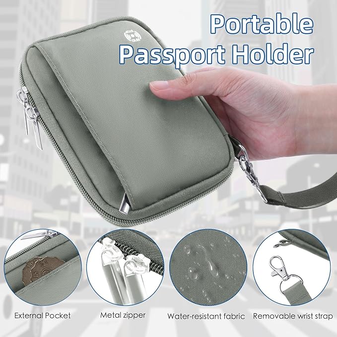 WALNEW Passport Holder for Travel - RFID Blocking Travel Wallet Essentials Organizer with Card Slots & Zipper Pocket (Women/Men), Gray