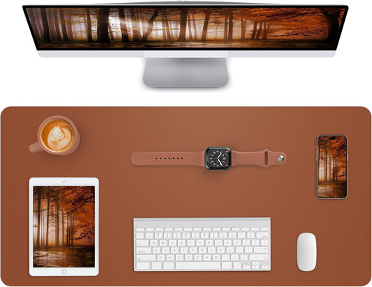 Leather Desk Pad Blotter,Mouse Pad,Office Desk Mat, Non-Slip PU Leather Desk mat,Large Desk mat,Waterproof Keyboard mat for Office/Home/Decor (Light Brown,35" x 17")