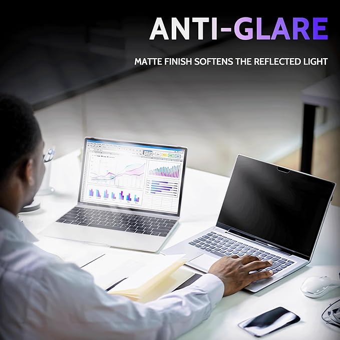 Privacy Screen for MacBook Air 13 Inch (2018-2021, M1) & MacBook Pro 13 In (2016-2022, M1, M2), MagicSuction™ Removable Anti Spy Black Protector, Glare Blue Light Filter for Mac Laptop Computer